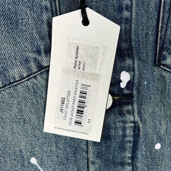 Men WeSC Classic Casual Jacket White Paint Splatter Blue Denim MSRP $220 - Picture 15 of 15